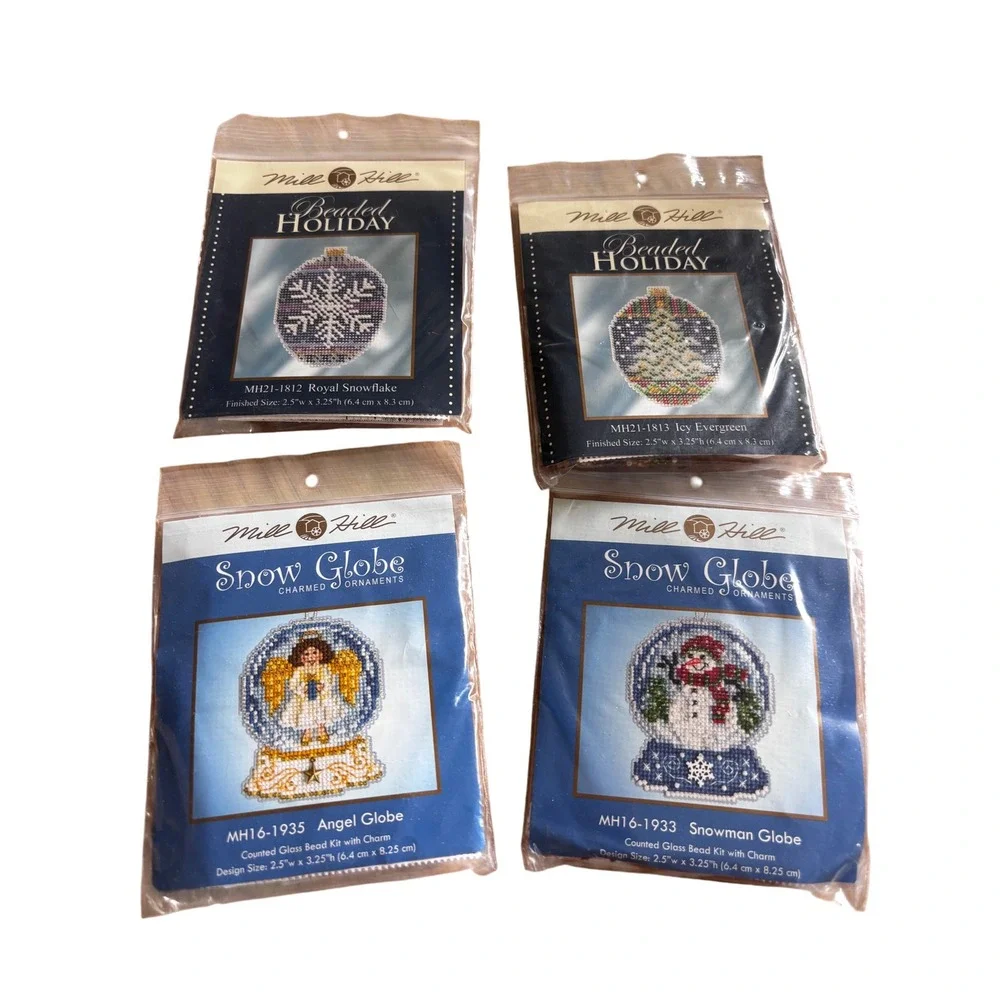 Mill Hill Beaded Holiday Snow Globe & Beaded Ornament Kits Set of 4 Christmas